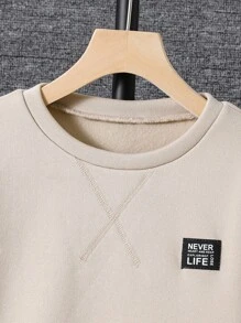 Tween Boy Sports Casual Contrast Color Round Neck Hoodie & Sweatpants 2pcs Set, Suitable For School, Home, Daily Wear, Sports, Versatile & Minimalist, Boys Sweatsuits Set, Boys 2 Piece Set, Teen Boys Sweatsuit, Boys Casual Set, Boys 2pc Set Fall Winter - Khaki - View 4