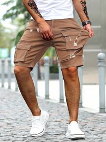 Manfinity Homme Short en jean ajusté avec poches cargo et effet délavé pour hommes - Marron - Voir 5