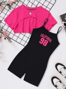 SHEIN Essnce 大码女式夏季休闲运动T恤和连体裤套装、夏季女装、女式两件套、女式连体裤套装、夏季两件套服装、夏季服装、夏季套装、Y2k、夏季服装、夏季套装、夏季套装 - 玫紅色 - 查看 8