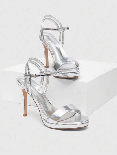 CUCCOO SZL Women's Rhinestone Glitter Open Toe Platform Stiletto High Heel Sandals, Sexy Luxury Shiny Silver Ladies Party Clubbing Music Festival Shoes For Summer For Christmas