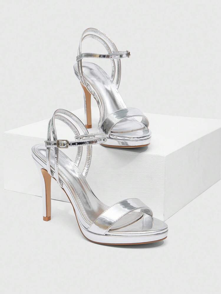 CUCCOO SZL Women's Rhinestone Glitter Open Toe Platform Stiletto High Heel Sandals, Sexy Luxury Shiny Silver Ladies Party Clubbing Music Festival Shoes For Summer For Christmas Spring Shoes Prom Heels