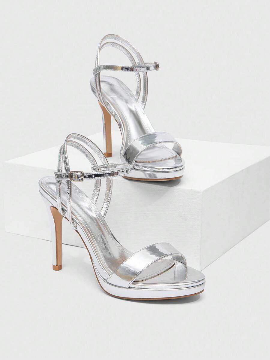 CUCCOO SZL Sandalias de tacón alto de plataforma con abertura en la punta y brillos con rhinestones para mujer, zapatos sexys y de lujo con suela brillante plateada para fiestas, clubes, festivales de música en verano