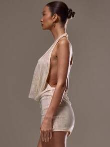 MUSERA 露背垂褶网纱镶钻迷你连衣裙，适合夏季、度假、节日、Y2K婚礼宾客之夜、约会之夜、夜间外出、生日、冬季夜晚等场合。