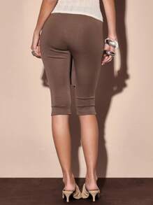 MUSERA 低腰侧系带修身七分裤 夏季度假 Y2K 90年代街头风酷女孩节日假日俱乐部石墨色休闲 - 軍綠色 - 查看 4