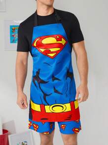 SUPERMAN X SHEIN 1pc Cartoon Print Apron, Unisex Waterproof Cooking/Baking Apron, Suitable For Superhero Cosplay