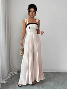 Chiquease 女士时尚优雅拼接彩色褶饰腰带连体裤