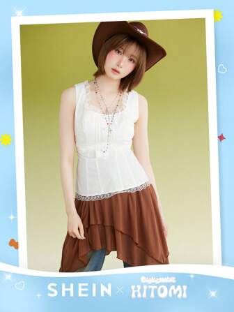 SHEINxHITOMI SHEIN MOD Cotton Women's White Bowknot Back Tank Top