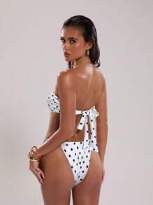 SHEIN BAE Women's Sexy Gold Shell Decor Halter Mini Bikini Top, Elegant Vintage Swimwear For Party, Holiday, Tube Top - White - View 2