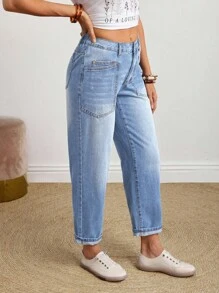 EMERY ROSE Women Pocket Design Casual Loose Fit Tapered Jeans Mom Jeans Boyfriend Jeans Loose Jeans Baggy Jeans - Light Wash - View 5