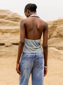 Lumivelle Áo hai dây xếp ly cổ tròn dành cho nữ, Xuân/Hè - Xám - Xem 2