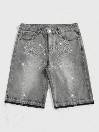 Street Life Short en jean pour hommes avec poches et motif en diamant scintillant