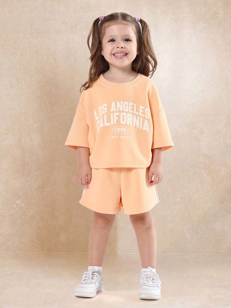 Los Angeles California Varsity Style Crop Sweatshirt Short Set