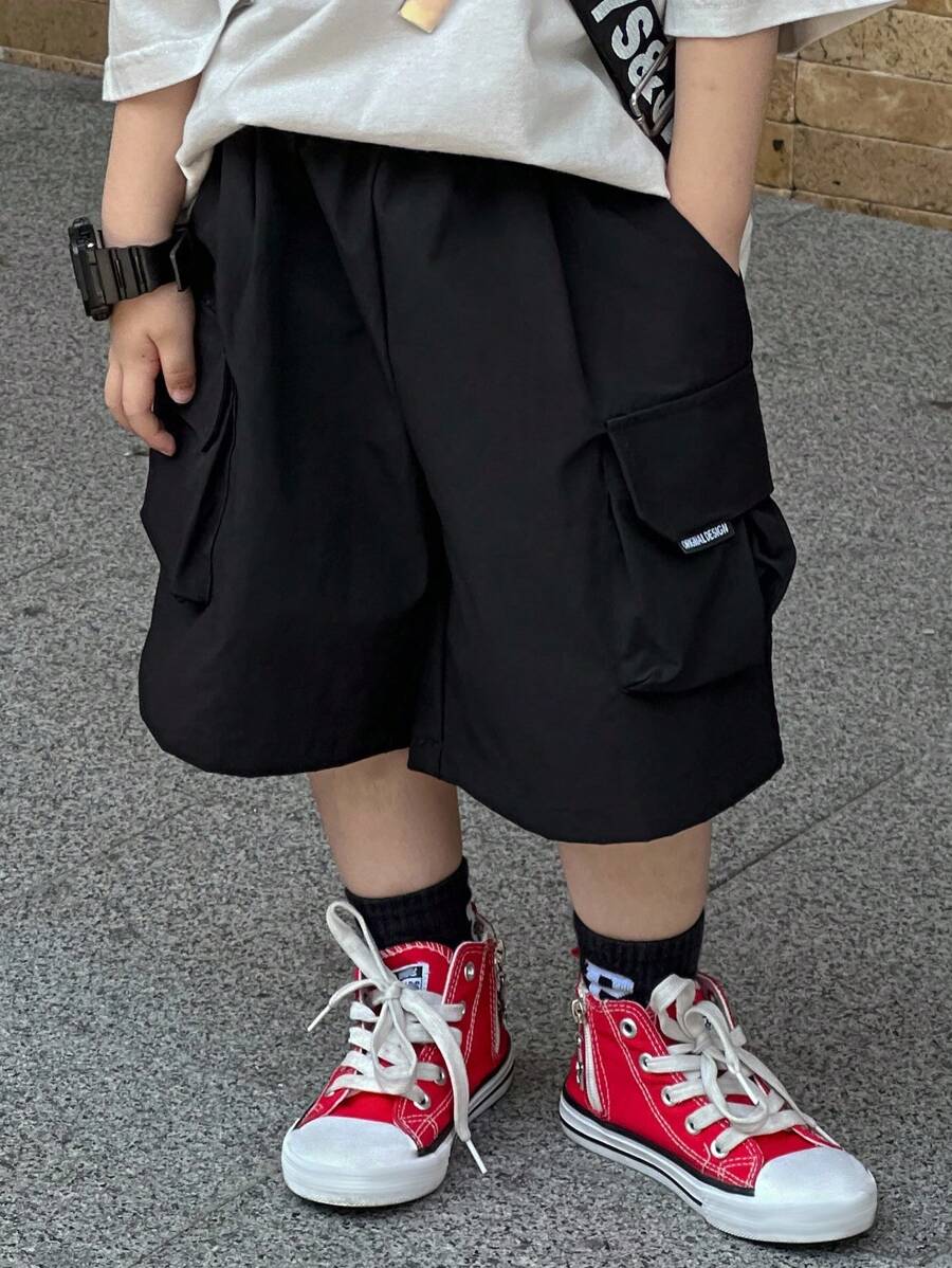 Dazy Kids Young Boy Letter Print Loose Fit Cargo Shorts