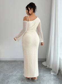 Elenzga Abito lungo elegante da donna con manica lunga, collo asimmetrico, spalla arricciata e vestibilità aderente, disponibile in taglie comode