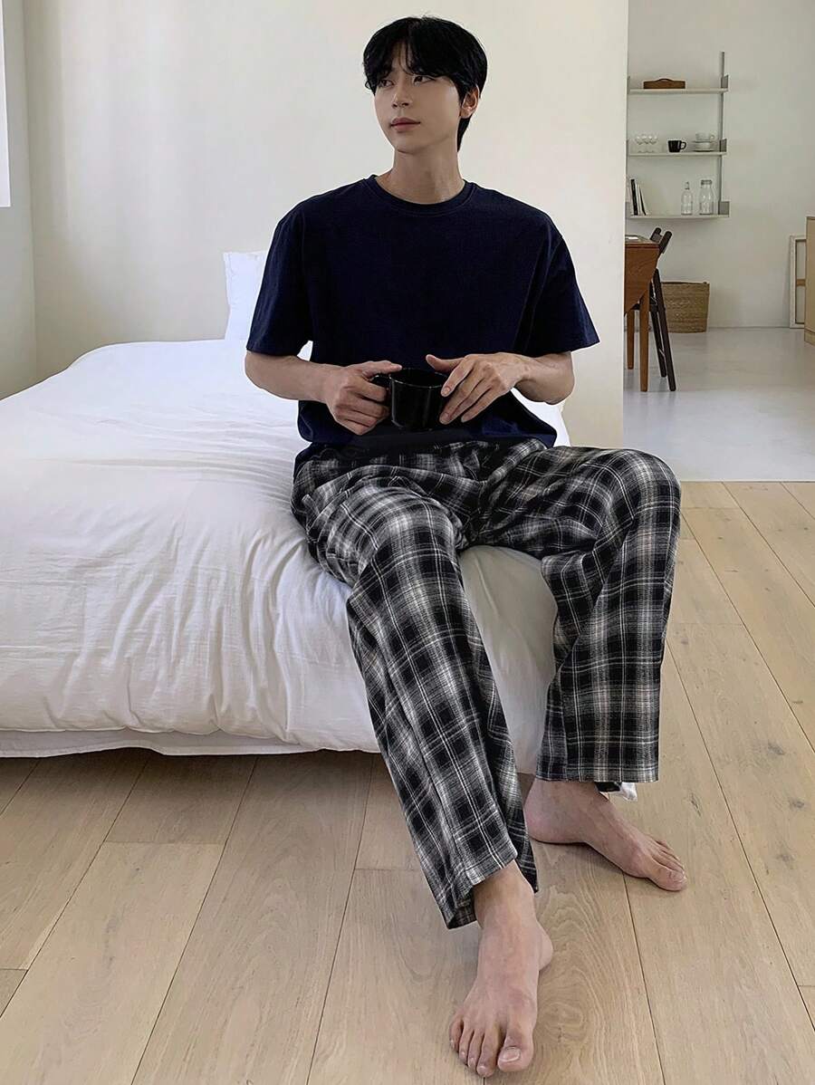 DAZY Pantalones de estar por casa con cintura elástica a cuadros para hombres, pijama de otoño - Multicolor - Ver 1