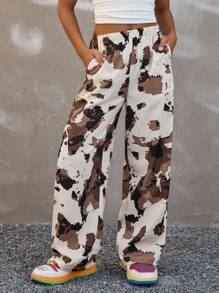 Coolane Pantalones informales y sueltos de estampado de vaca para niñas preadolescentes, aptos para usar en festivales de música, el regreso a clases en primavera/verano, y otoño, con estilo de Y2K y grunge