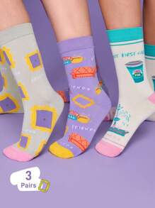 FRIENDS X SHEIN 3 pares de calcetines informales de mujer hasta el tobillo, suaves y transpirables, que absorben la humedad, de moda y lindos, con refuerzo en los dedos y el talón para mayor durabilidad, aptos para todas las estaciones y combinables con todo
