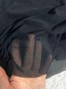 DAZY 女士纯色网眼褶皱短款长袖 T 恤 - 黑色 - 查看 6