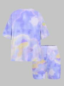 SHEIN 青少年女孩休闲宽松短袖 T 恤和紧身裤两件套，适合夏季 - 彩色 - 查看 3