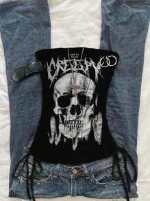 Attitoon 女士褶皱蝴蝶结字母骷髅印花抹胸上衣 - 彩色 - 查看 8