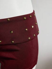 Elamini Minifalda short asimétrica de cintura baja con diseño de remaches - Óxido marrón - Ver 4