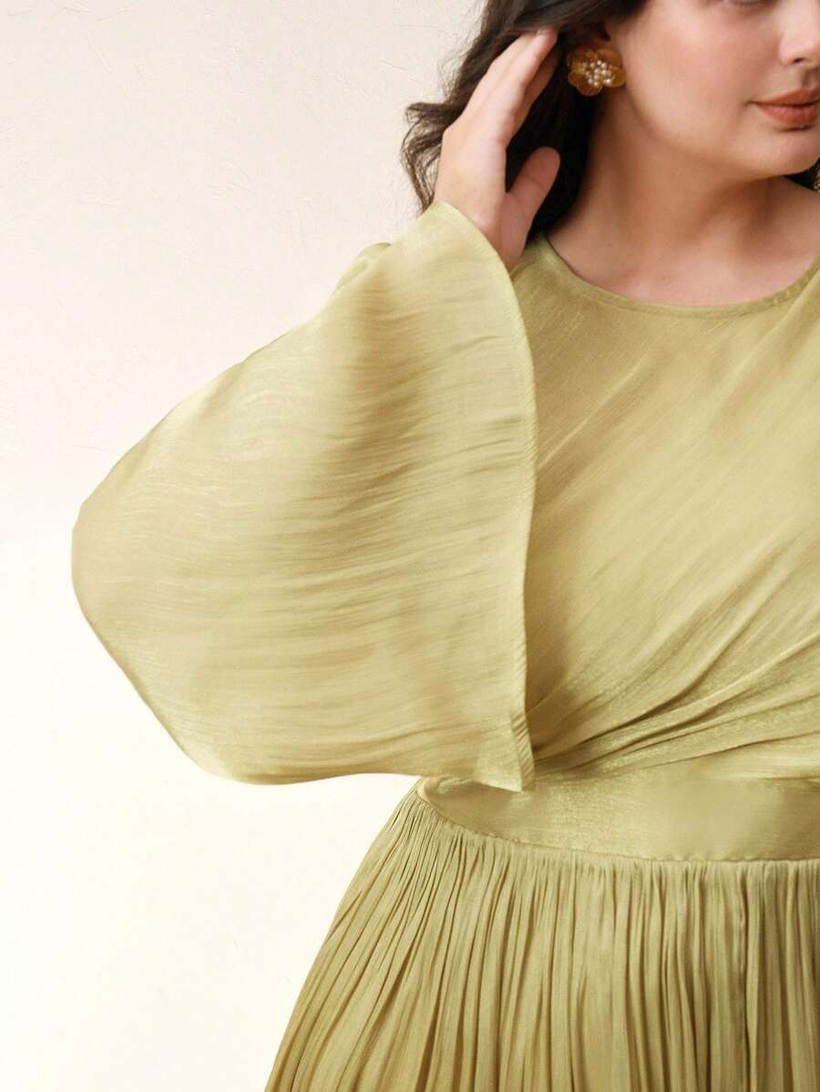 Anewsta Robe à manches longues pour femme grande taille, élégante et polyvalente pour les déplacements, printemps/automne - Jaune moutarde - Voir 1