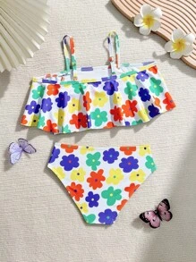 2 pezzi/Set Costume da bagno alla moda con stampa floreale carino per ragazze giovani