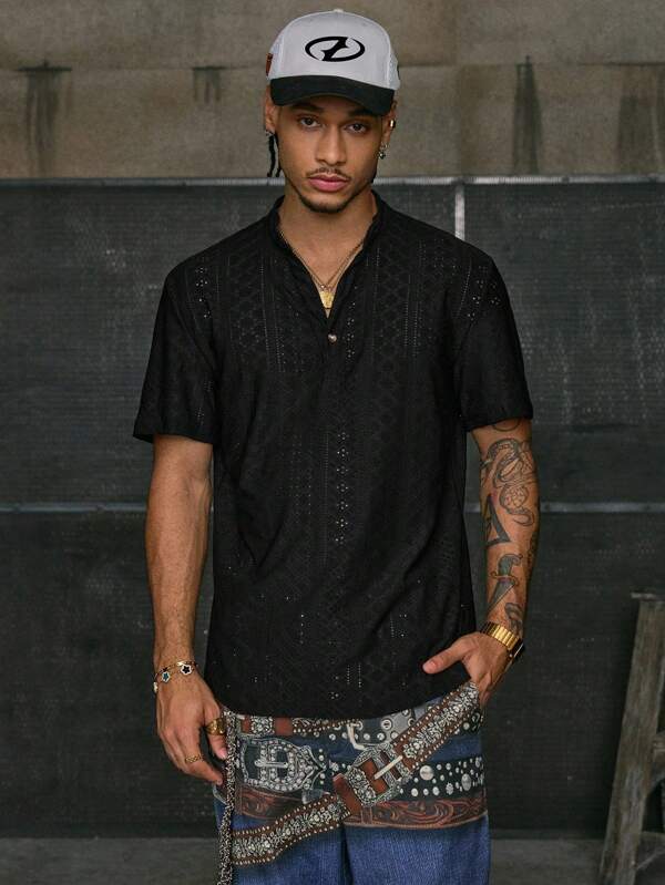 AXEPEAK Men Summer Casual Texture Woven Shirt