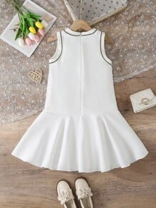 Elladie kids 女童和青少年时尚圆领无袖蝴蝶结装饰公主裙，夏季 - 白色 - 查看 2