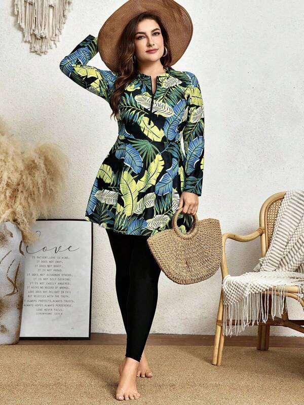 Swim Mulvari Costume da bagno tankini con stampa casuale, adatto a taglie comode, di stile conservatore mediorientale alla moda, per donne in formato large