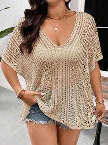 SHEIN Frenchy Jersey de punto holgado para mujer, blanco, para casual y vacaciones, de talla grande, versátil y sencillo