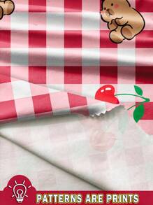 SHEIN 可爱水豚和樱桃印花粉色女婴两件套，休闲简约圆领短袖T恤和紧身短裤，适合春夏季