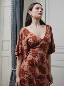 lacRébo Váy Maxi Cổ Chữ V Họa Tiết Hoa Đỏ Có Tay Phồng Phong Cách Boho Mùa Thu Váy Cocktail Váy Dạ Hội Váy Dạ Hội Váy Dài - Nhiều màu - Xem 5
