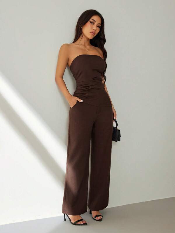 SHEIN PETITE Women's Casual Sleeveless Top And Pants Suit Set, Summer