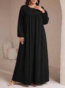 Veilorie Vestito largo con maniche a lanterna elegante e casual, in colore unito, per donne taglia curvy