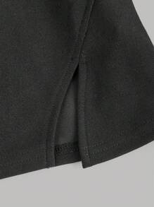 SHEIN Tween Girl Elegant Black And White Color Block Puff Long Sleeve Slit Hem Fashion Shirt Blouse And Solid Black Flared Leg Pants 2Pieces Set, For Daily Wear, Back To School, For Spring/Autumn