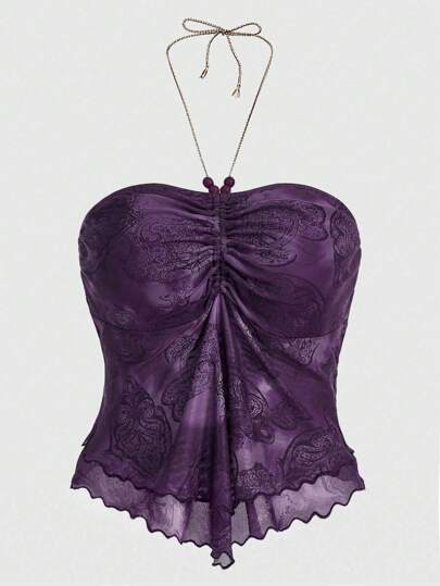 Hippie Hauts femme grandes tailles d'été style bohème imprimé cachemire, col ras-du-cou