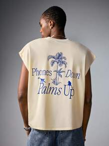 ROMWE MEN The White Lotus Men's Street Life Summer Vacation Tropical & Letter Graphic Loose Fit Tank Top