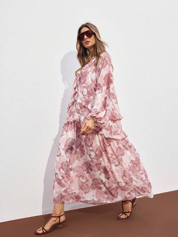 ATUI Studio Women's Summer Vacation Beach Ruffles Romantic Retro Paisley Long  Dress,Summer Dresses For Women,Beach Outfits For Woman,Summer Dresses For Vacation,European Summer,Wedding Guest Dress Women,Elegant Dresses For Women,Sun Dresses For Women,Fall Women Clothes