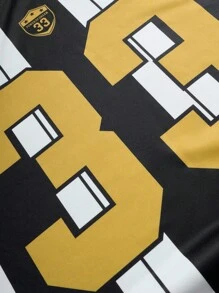 Manfinity Campus Court Herren Sommer lässiges Farbblock Streifen und Nummer Muster Kurzarm T-Shirt - Verschiedenfarbig - Übersicht 4