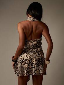 MISSGUIDED Glamorous Halter Neck Animal Print Mini Dress Ruched Side Detail Party Club Night Summer Evening Fashion - Multicolor - View 2