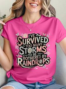 EMERY ROSE Too Many Storms Plus Size Short Sleeved T Shirts - Hot Pink - View 3