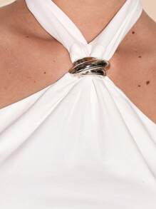 MUSERA 露背金属饰边修身长款无袖上衣夏季度假90年代街头风格节日优雅性感可爱 - 白色 - 查看 6