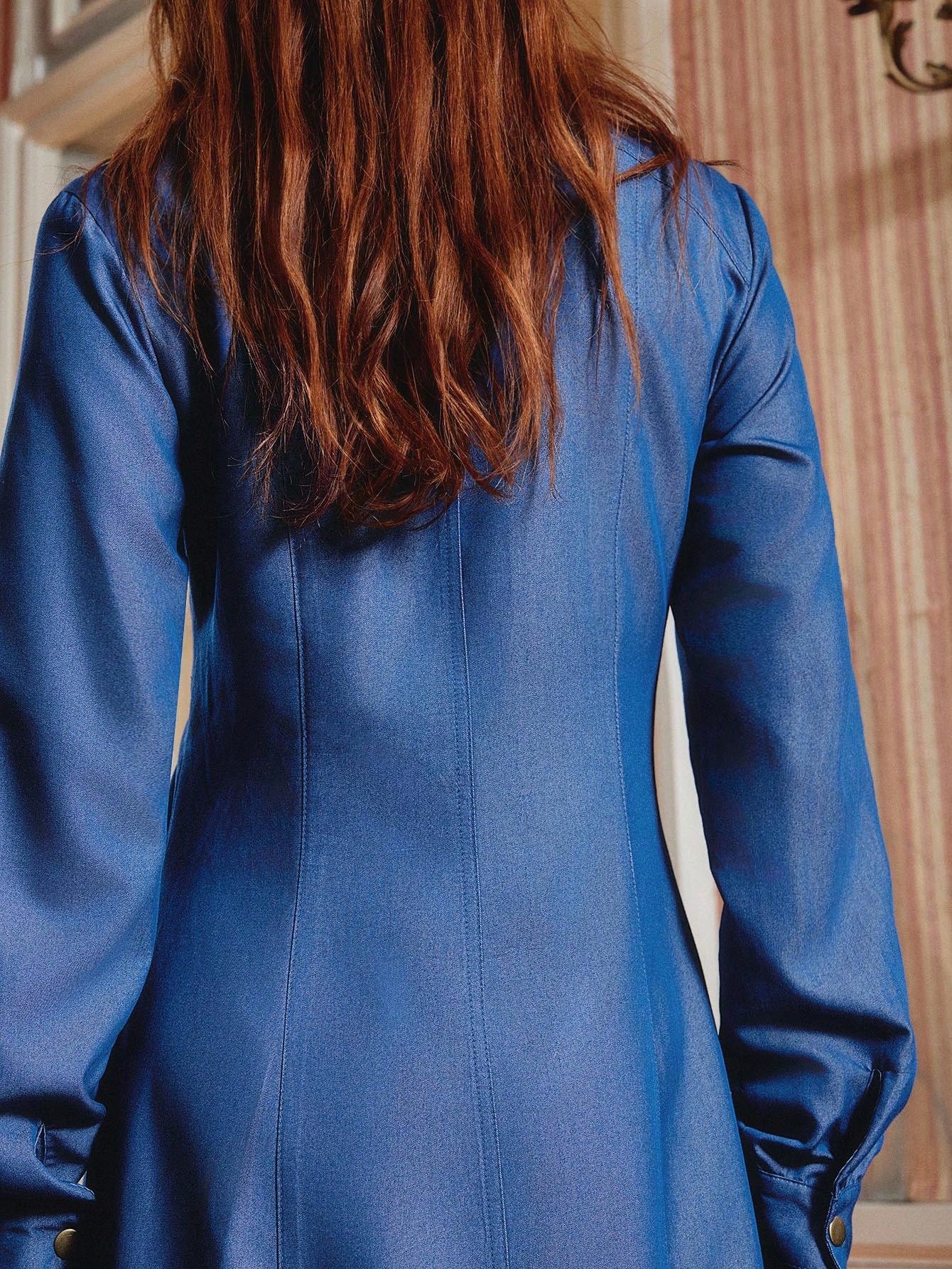 Maxi Blue Shirt Dress With Gold Button Front Opening Office Dress Teacher Dress Business Casual Dress Spring Summer Dress