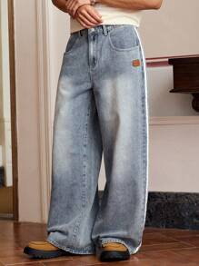 SWAVVY Pantalones casuales sueltos de pierna recta de unicolor para hombre, jóvenes y