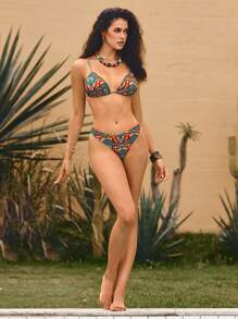 The White Lotus Swim Vcay Women's Summer Vacation Beach Elephant Print Spaghetti Strap Bikini Set