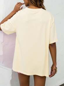 SHEIN EZwear Plus Size Women's Summer Letter & Chili Pepper Print Dropped Shoulder Casual T-Shirt