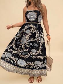 Travachic 这款大码黑色印花波西米亚风连衣裙采用A字型抽绳腰带设计，适合各种场合，包括度假、海滩、夏季、都市生活、波西米亚风情、欧洲夏季海岛之旅、蜜月和生日。它也适合身材丰满的海岛女孩在早午餐、机场、夜店、教师工作以及搭配西式服装时穿着。