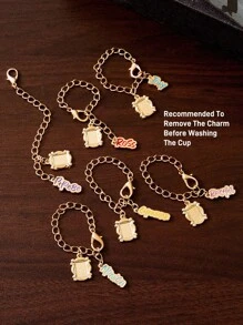 FRIENDS X SHEIN 6 Stücke/1 Stück Set modische Namensplaketten aus Zinklegierung, Tassen-Griff Zubehör mit personalisierten Anhängerketten, geeignet für Tassen mit Griffen, Wasserflaschen, Schlüsselanhänger, Büro, Zuhause, Geburtstagsparty