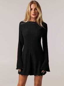 SHEIN Forever 21 1 chiếc váy tay loe thanh lịch màu trơn thường ngày cho nữ, mùa xuân/hè - màu đen - Xem 6